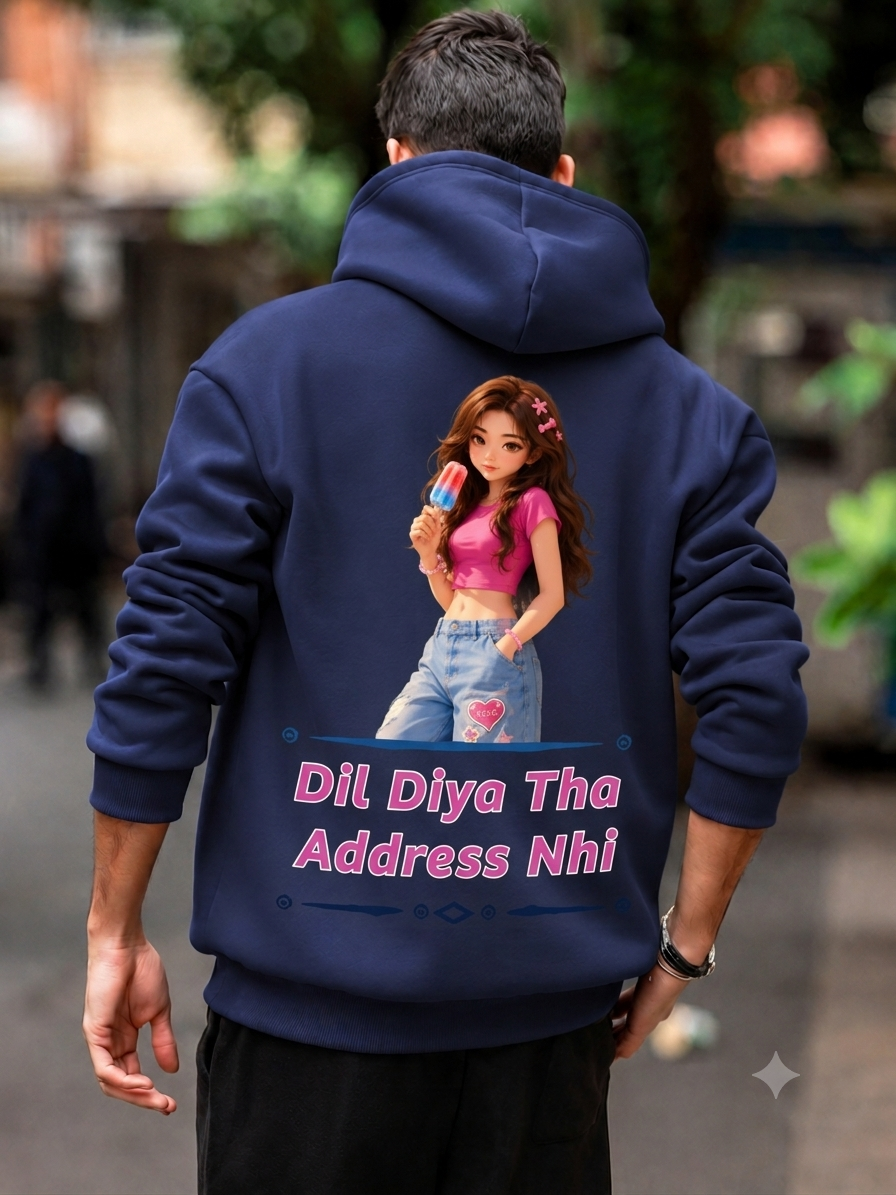 Dil Diya Tha Address Nhi Hindi graphic hoodie with girl design