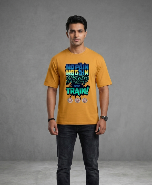 "No Pain. No Gain. Shut Up and Train." Hindi Graphic Tee