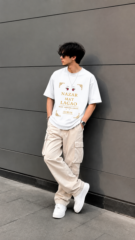 Nazar Mat Lagao T Shirt for Men | Oversized Graphic Tee