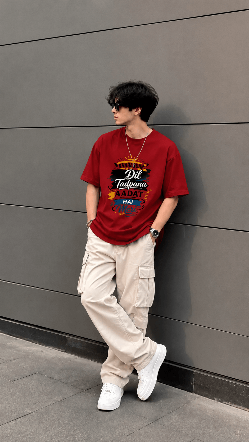 Khabardar Dil Tadpana T Shirt for Men red graphic tee