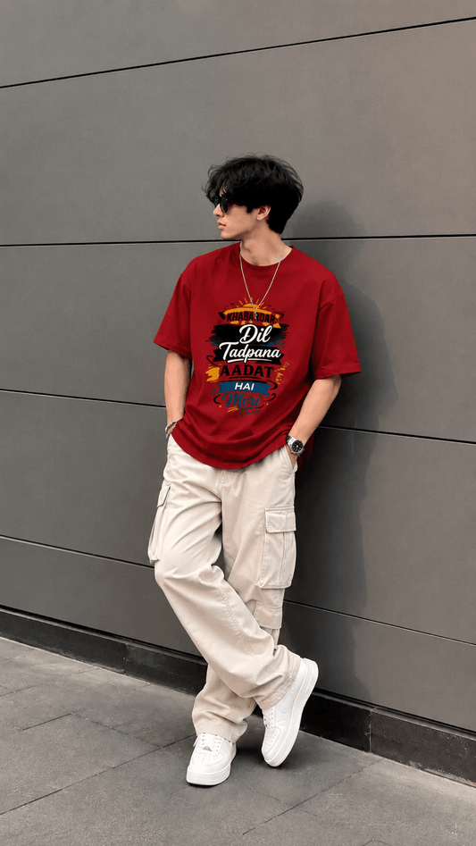 Khabardar Dil Tadpana T Shirt for Men red graphic tee